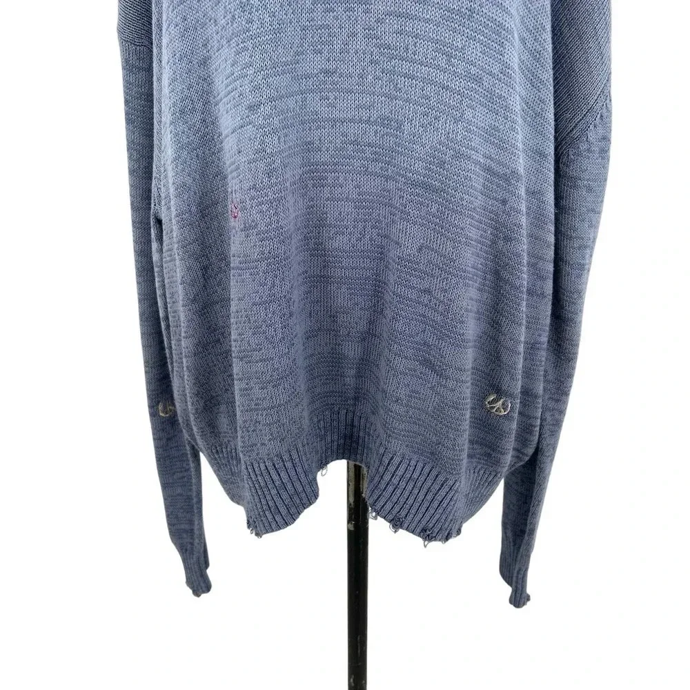 Acne Studios Sweater Peace Sign Embroidered Jumper Knit Blue Size Large *Damaged